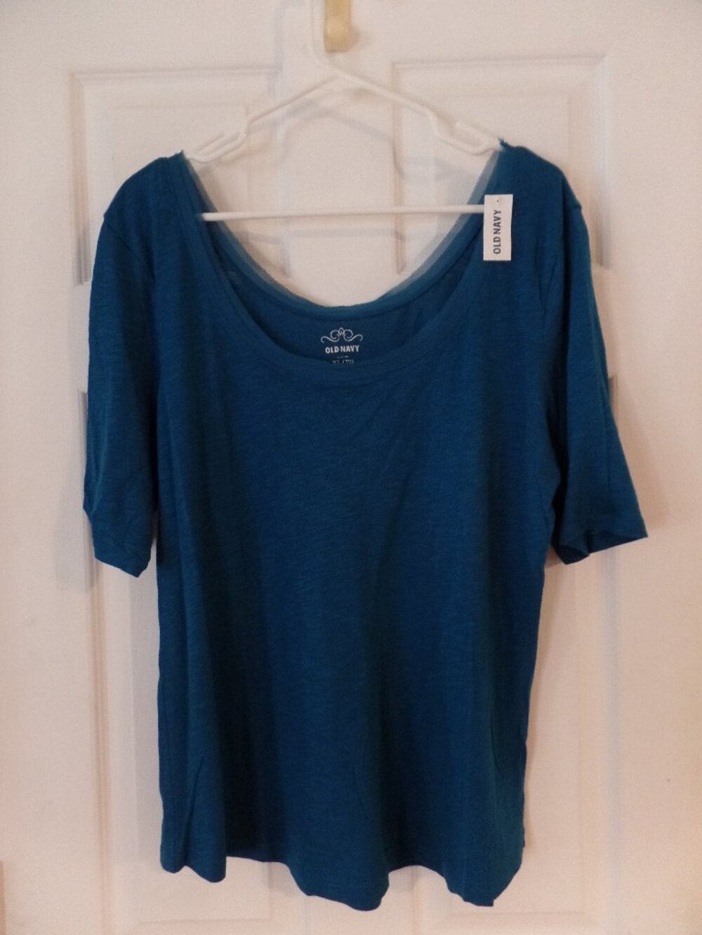 *NWT* XL 18 20 16 Pretty Aqua Teal Ribbon Trim Neckline Slub Knit Top Tee Shirt